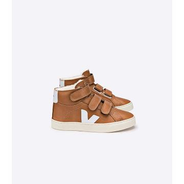 Kids' Veja ESPLAR MID FURED LEATHER High Tops Coffee | SG 687WNB